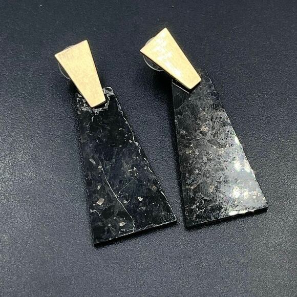 KENDRA SCOTT Collins Black Granite Large Drop Rose Gold Post Earrings - Picture 2 of 8